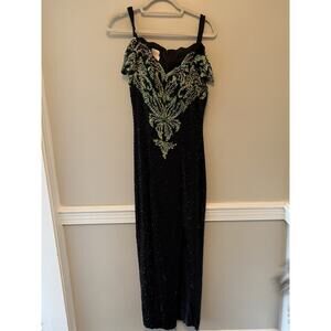 VINTAGE Alyce Designs Black Silk Beaded Sequin Gown Sweetheart Neckline Size 6